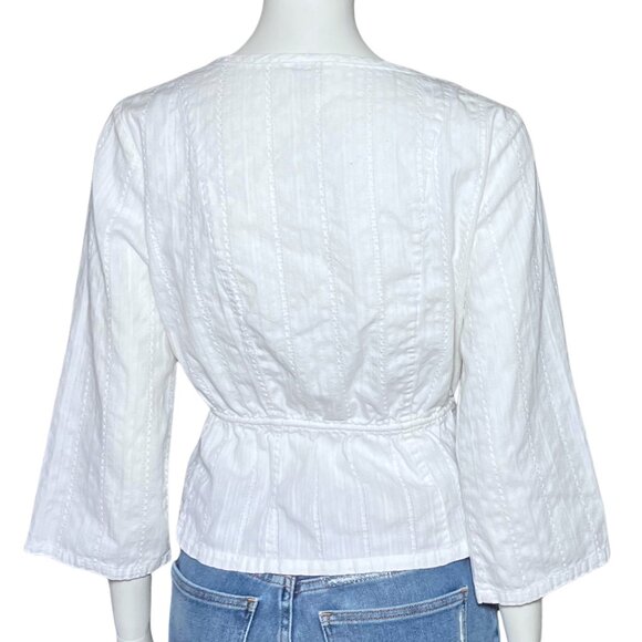 Y2K 100% Cotton White Boho Embroidered Tie Waist Peasant Top Cottagecore XS/S - Picture 4 of 9